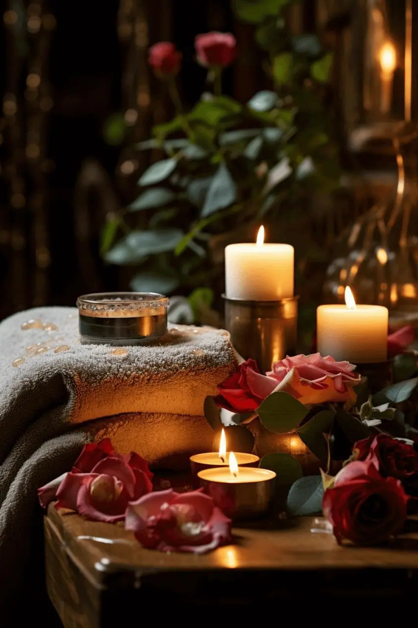 Romantic wellness setting with candles at our premier massage center